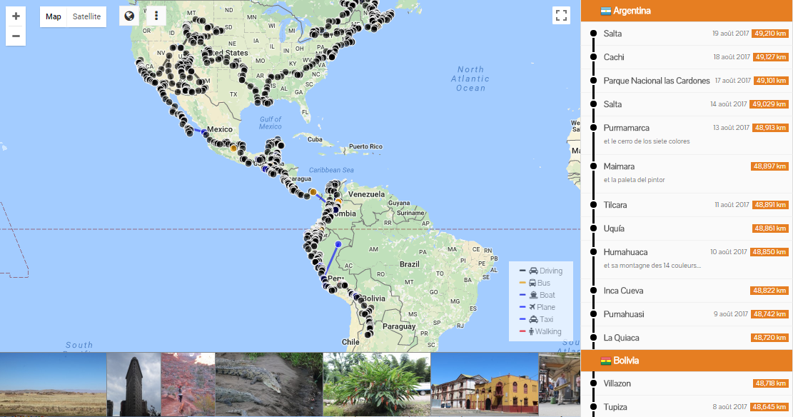 The map of their travel through America
