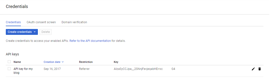 Your Google API Console, you can edit your key by clicking on it