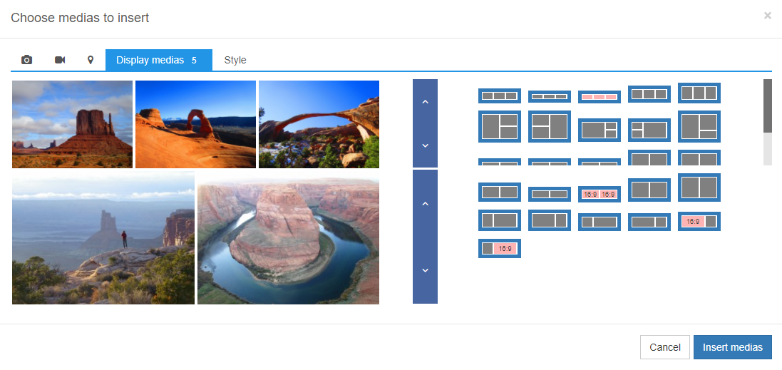 Default display of medias : one line of three and one of two