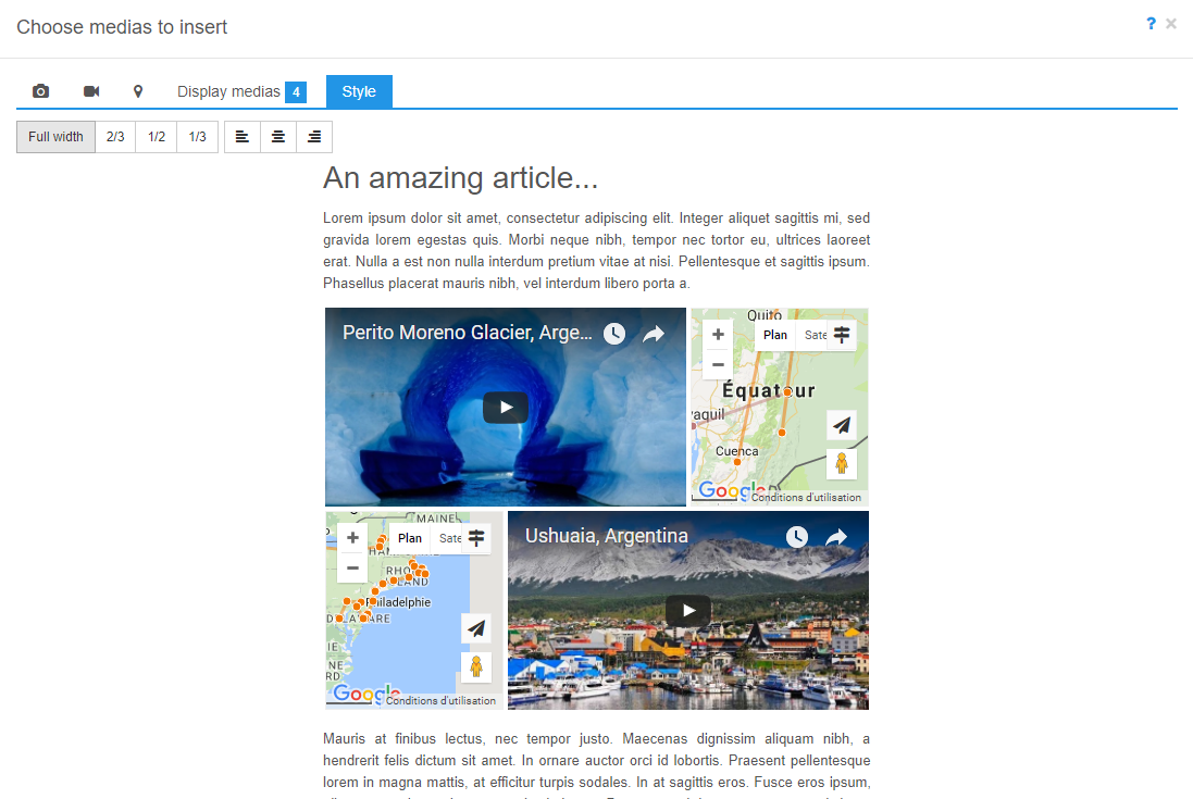 Choosing style before inserting medias